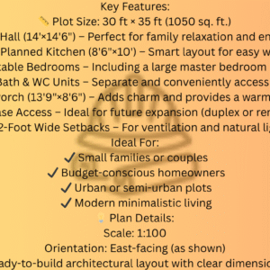 Compact 2BHK Ground Floor House Plan (30x35 ft) – Stylish, Smart & Functional Design